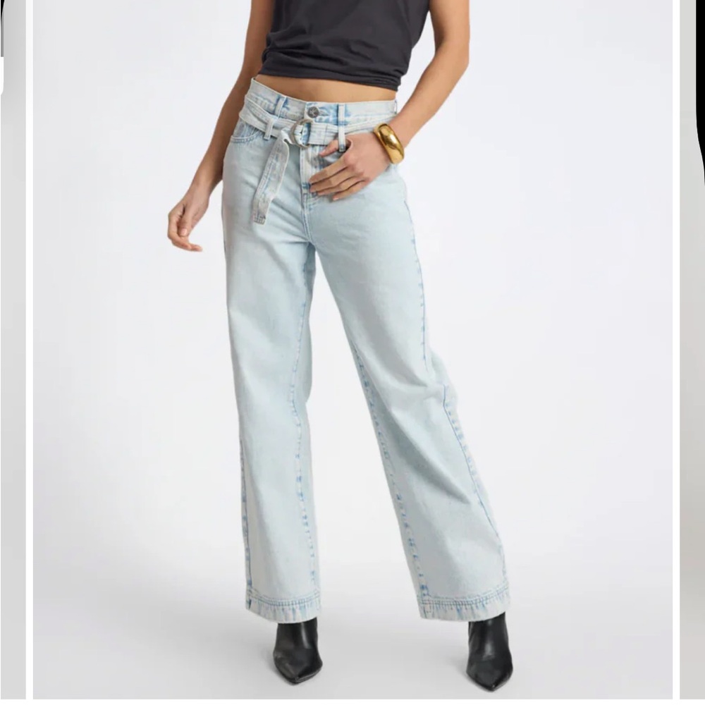 JACKSON BELTED MID WAIST WIDE LEG DENIM JEANS BEACH BLUE